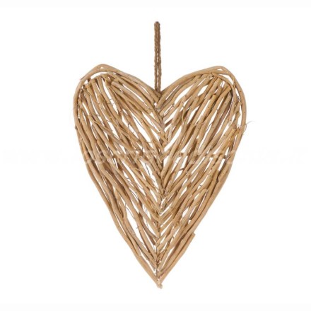 Decorazione a forma di cuore da appendere fatta con rami intrecciati da Nuvole di Stoffa. Vista frontale