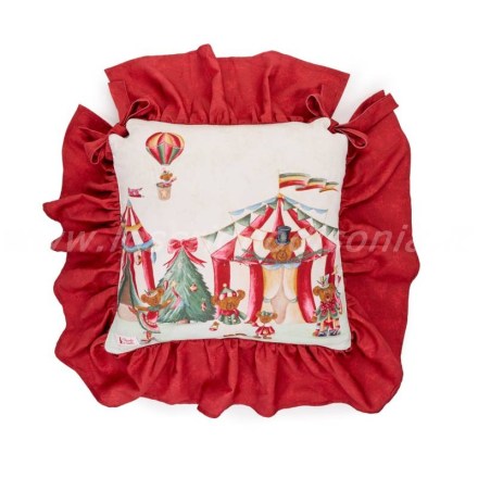 Cuscino per sedia natalizio, decoro orsetti giocolieri, serie Bear Wonderland di Nuvole Di Stoffa. Vista frontale