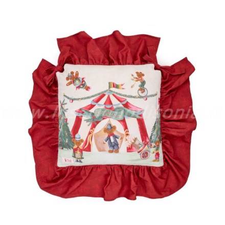 Cuscino per sedia natalizio, decoro tendone del circo, serie Bear Wonderland di Nuvole Di Stoffa. Vista frontale
