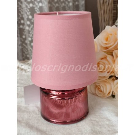 Lampada da tavolo a batteria, colore Rosa Beauty, base in vetro satinato, serie Cozy di EDG. Vista frontale