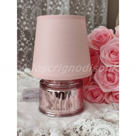 Lampada da tavolo a batteria, colore Rosa Chiaro, base in vetro satinato, serie Cozy di EDG. Vista frontale