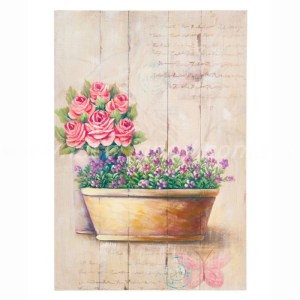 Quadro Su Tela Shabby Chic 'Vaso Di Rose' Deco Italia - 143x77 Cm, Stampa Alta Definizione, Design Vintage - 4