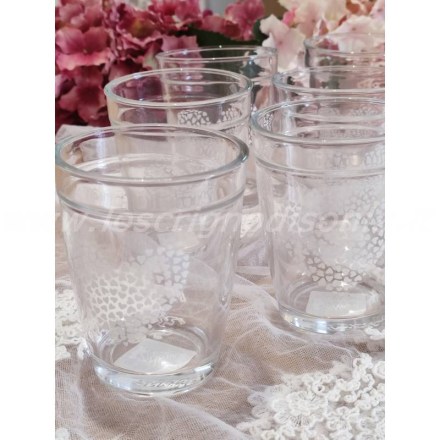 Set da 6 bicchieri per acqua decorati con cuore della serie My Home di Nuvole di Stoffa. Vista dall'alto