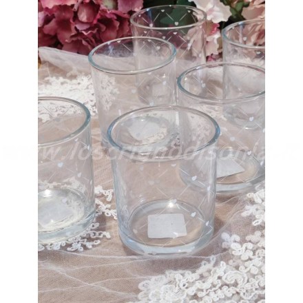Set da 6 bicchieri per acqua decorati con cuoricini della serie My Home di Nuvole di Stoffa. Vista dall'alto