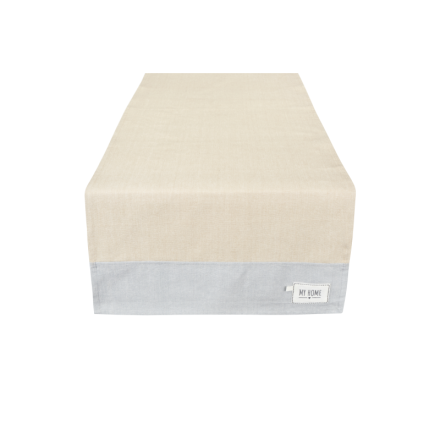 Runner centrotavola di colore beige, in cotone, serie My Home di Nuvole di Stoffa. Vista frontale