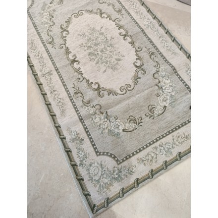 Tappeto serie Vintage Rose di By Suardi. Colore verde, dimensioni 65x110 cm. Vista dall'alto