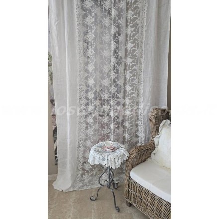 Tendone shabby in pizzo corinzio, colore naturale, misura maxi, serie Intarsio di Chez Moi. Vista frontale