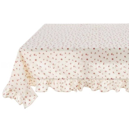 Tovaglia shabby chic, serie Floret Full di Blanc Mariclò, colore rosa, misura 170x210 cm. Vista laterale