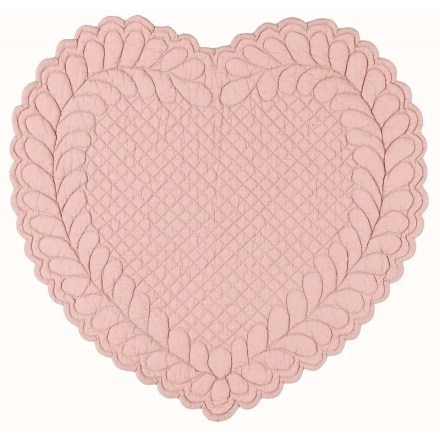 Tovaglietta americana shabby chic a forma di cuore, colore rosa, firmata Blanc Mariclò. Vista dall'alto