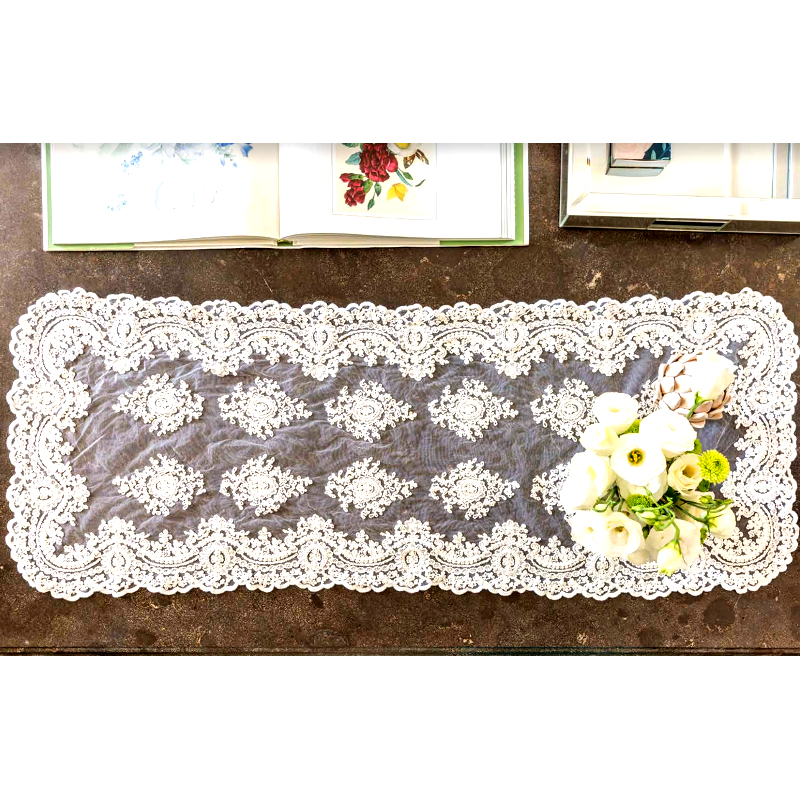 Centrotavola Cucina Elegante Shabby Chic con Pizzo e Fiocchi Blu Avion