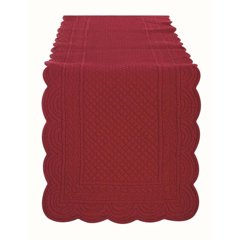 Runner centrotavola in cotone trapuntato, colore rosso, serie Carmen firmata Blanc Mariclò. Vista frontale