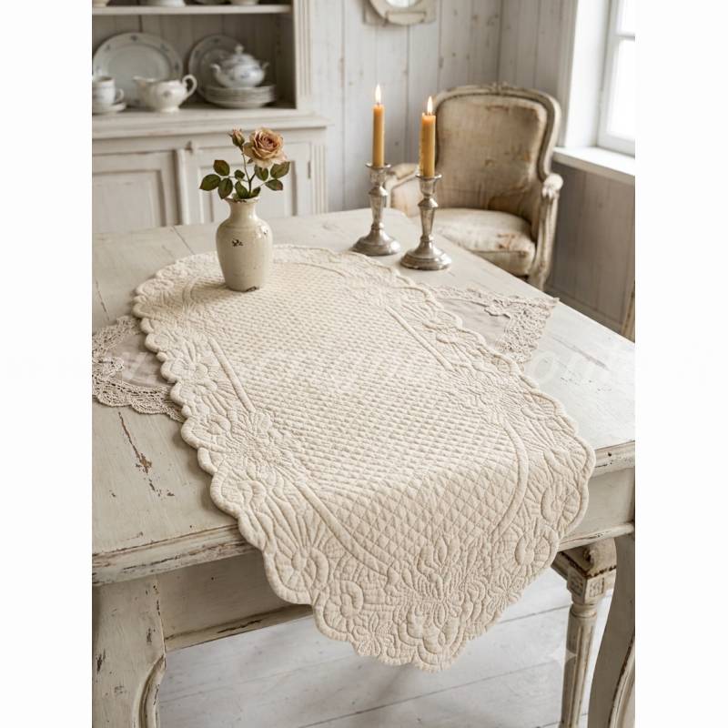 Runner Trapuntato in Cotone Blanc Mariclò Serie Carmen Naturale 45x100 cm