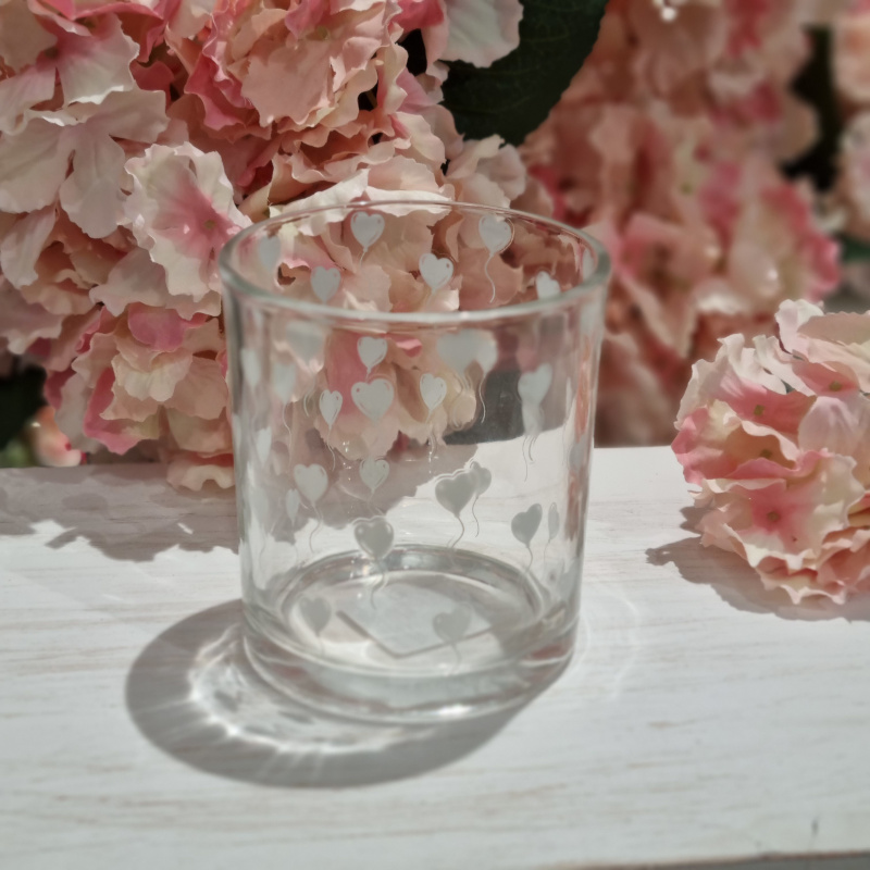 Set bicchieri acqua decorati con palloncini a forma di cuore, serie My Home di Nuvole di Stoffa. Vista frontale