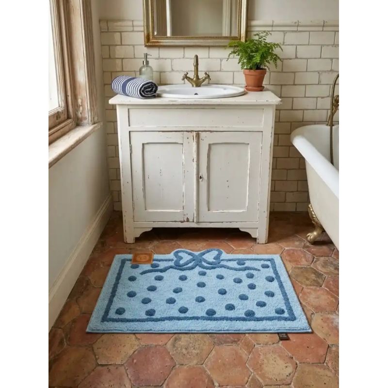 Tappeto 50x80 cm Antiscivolo Fiocco e Pois in Rilievo Serie Amour Celeste Lovely Shabby