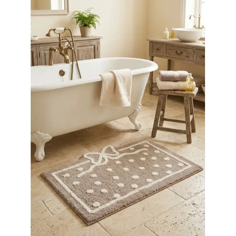 Tappeto 50x80 cm Antiscivolo Fiocco e Pois in Rilievo Serie Amour Tortora Lovely Shabby