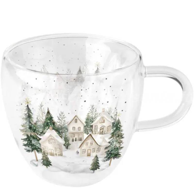 Tazza in Doppio Vetro 210 ml con Scatola Regalo Serie Snowy Houses Ambiente
