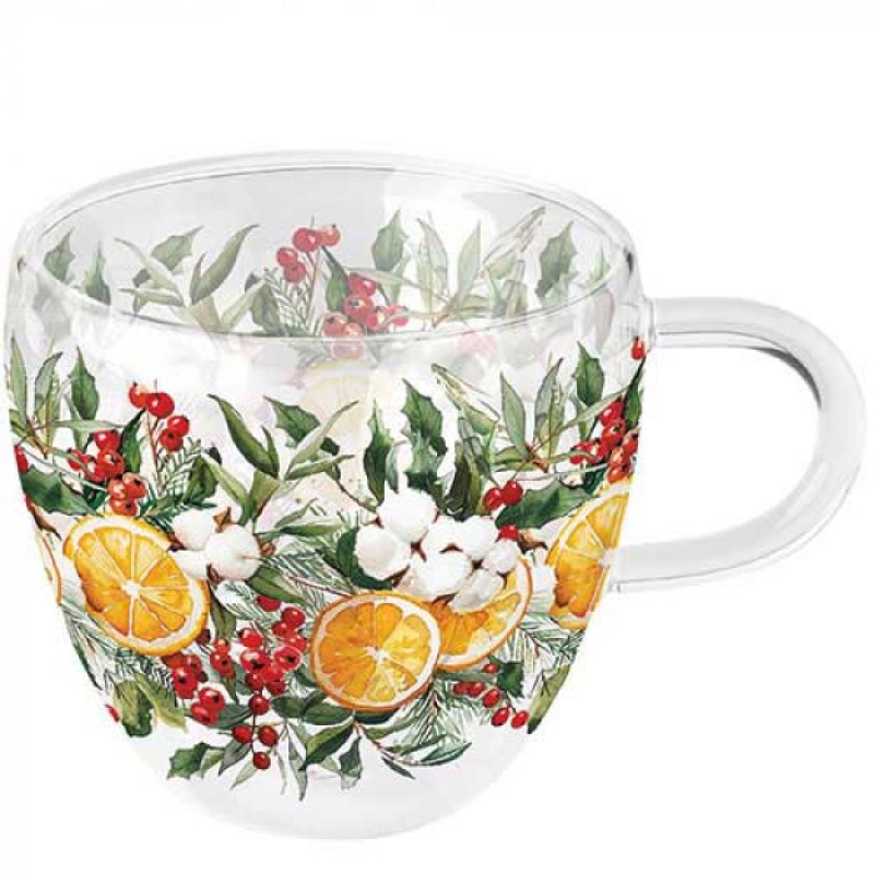 Tazza Doppio Vetro con Interno a Cuore 210 ml Ambiente Winter Oranges