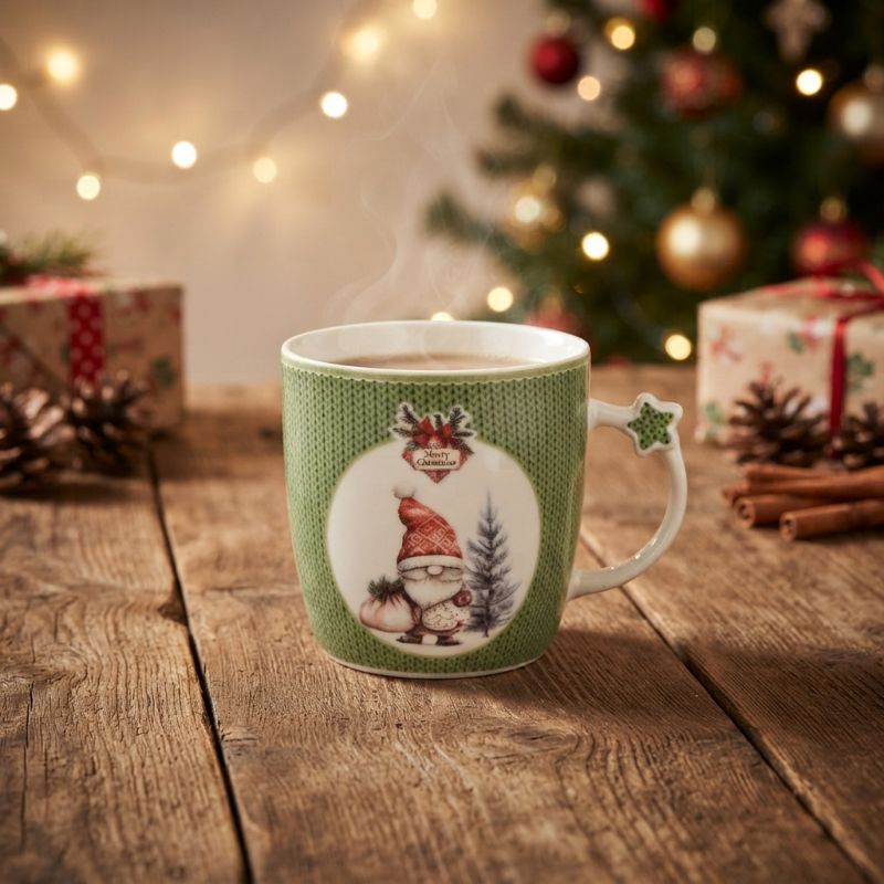 Tazza Natalizia 360 ml Gnomo con Doni Magic Noel Nuvole di Stoffa con Scatola Regalo