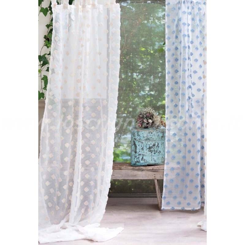 Set Di 3 Tende Per Camion Beige Con Pompon Bianchi - 2 Tende Finestra (89x50 Cm) E 1 Parasole (217x25 Cm), Universali