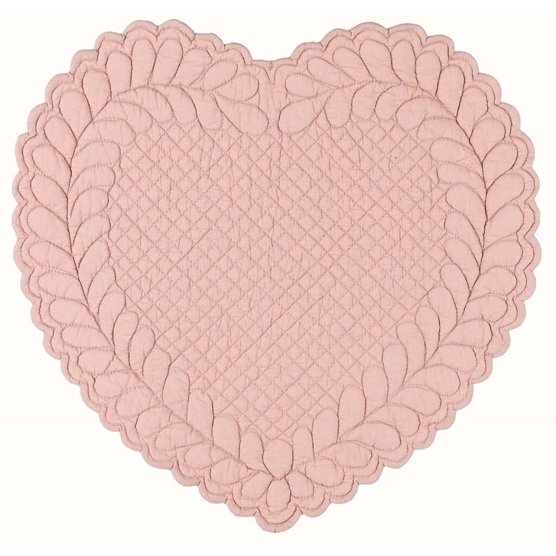 Tovaglietta americana shabby chic a forma di cuore, colore rosa, firmata Blanc Mariclò. Vista dall'alto