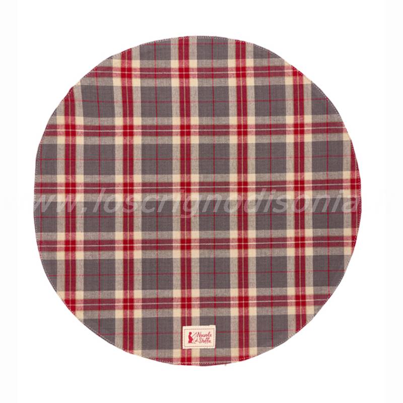 Tovaglietta sottopiatto rotonda della serie Bonnie di Nuvole di Stoffa. Variante tartan grigio. Vista dall'alto