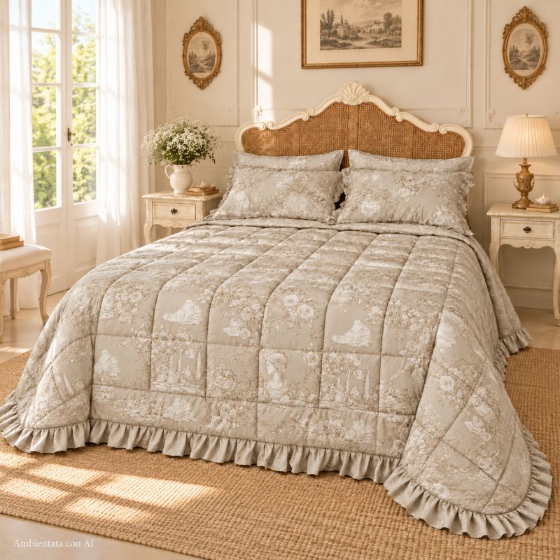 Trapunta Matrimoniale Blanc Mariclò Serie Toile du Borgo Beige 260x260 cm 300 gsm