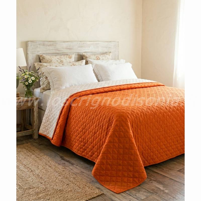 Copriletto Trapuntato Matrimoniale Double Face Ruggine e Avorio Avana – 250x250 cm