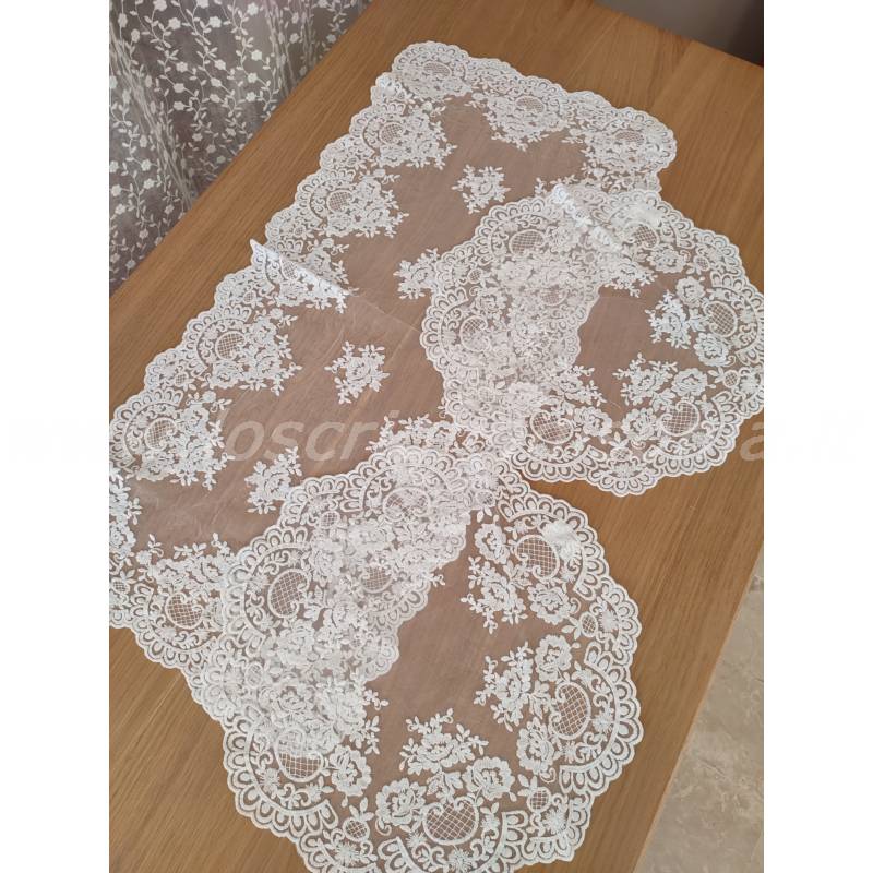 Tris Centrini in Pizzo Provenza Bianco Naturale Chez Moi – Set 2×40 cm + 1×40×90
