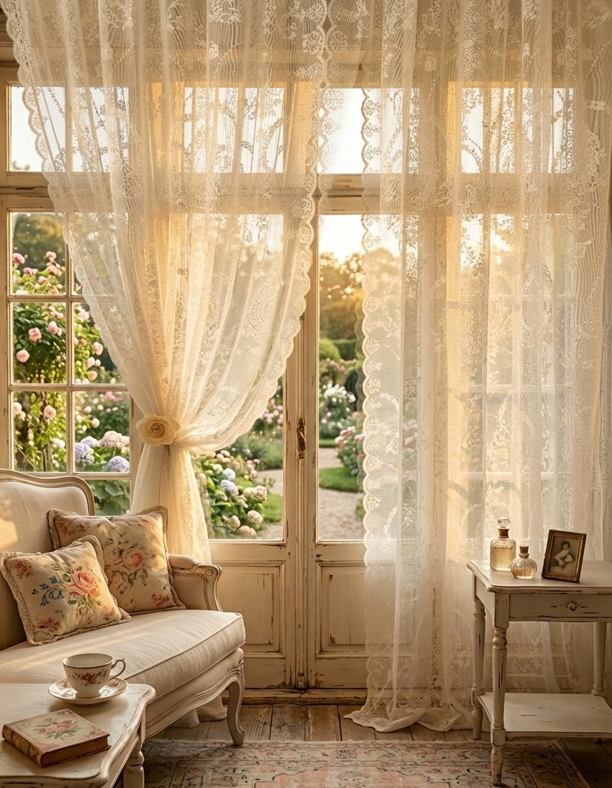 Tende shabby chic che danzano al vento: poesia d’estate tra le stanze